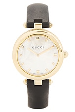 Gucci White Mother Of Pearl Dial Leather Strap Watch in Black, view 1, click to view large image.