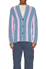 Guest In Residence Baja Everywear Cardigan in Denim Blue, Fuschia, & Cream, view 3, click to view large image.