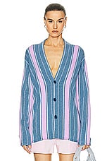 Guest In Residence Baja Everywear Cardigan in Denim Blue, Fuschia, & Cream, view 1, click to view large image.