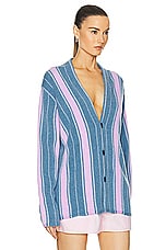 Guest In Residence Baja Everywear Cardigan in Denim Blue, Fuschia, & Cream, view 2, click to view large image.