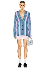 Guest In Residence Baja Everywear Cardigan in Denim Blue, Fuschia, & Cream, view 4, click to view large image.