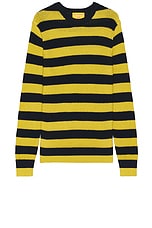Guest In Residence Net Stripe Crew in Midnight & Citrine, view 1, click to view large image.