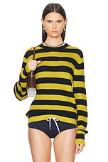 Guest In Residence Net Stripe Crew in Midnight & Citrine, view 1, click to view large image.