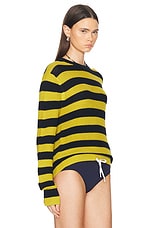 Guest In Residence Net Stripe Crew in Midnight & Citrine, view 2, click to view large image.