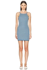 Guest In Residence Checker Tank Dress in Denim Blue & Cream, view 1, click to view large image.