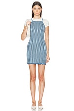Guest In Residence Checker Tank Dress in Denim Blue & Cream, view 4, click to view large image.