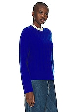 Guest In Residence Twin Cable Crew Sweater in Cobalt, view 2, click to view large image.