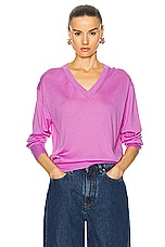 Guest In Residence Airy V Sweater in Fuchsia, view 1, click to view large image.