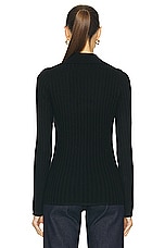 Guest In Residence Rib Button Cardigan in Black, view 3, click to view large image.