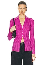 Guest In Residence Rib Button Cardigan in Fuchsia, view 1, click to view large image.