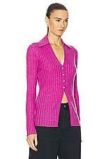Guest In Residence Rib Button Cardigan in Fuchsia, view 2, click to view large image.
