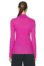 Guest In Residence Rib Button Cardigan in Fuchsia, view 3, click to view large image.