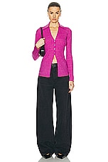 Guest In Residence Rib Button Cardigan in Fuchsia, view 4, click to view large image.