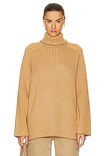 Guest In Residence Tri Rib Turtleneck Sweater in Almond, Coral, & Yellow, view 1, click to view large image.