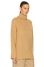 Guest In Residence Tri Rib Turtleneck Sweater in Almond, Coral, & Yellow, view 2, click to view large image.