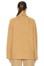 Guest In Residence Tri Rib Turtleneck Sweater in Almond, Coral, & Yellow, view 3, click to view large image.