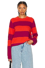 Guest In Residence Stripe Crew Sweater in Magenta & Cherry, view 1, click to view large image.
