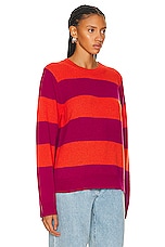 Guest In Residence Stripe Crew Sweater in Magenta & Cherry, view 2, click to view large image.