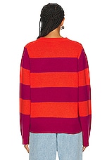Guest In Residence Stripe Crew Sweater in Magenta & Cherry, view 3, click to view large image.
