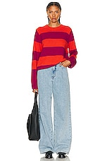 Guest In Residence Stripe Crew Sweater in Magenta & Cherry, view 4, click to view large image.