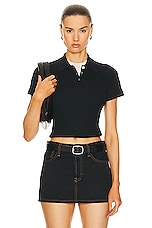 Guest In Residence Shrunken Polo Top in Black, view 1, click to view large image.