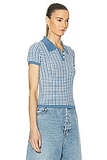 Guest In Residence Gingham Shrunken Polo Top in Denim Blue & Cream, view 2, click to view large image.