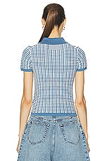 Guest In Residence Gingham Shrunken Polo Top in Denim Blue & Cream, view 3, click to view large image.