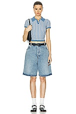 Guest In Residence Gingham Shrunken Polo Top in Denim Blue & Cream, view 4, click to view large image.