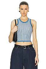 Guest In Residence Gingham Tank Top in Denim Blue & Cream, view 1, click to view large image.