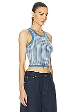 Guest In Residence Gingham Tank Top in Denim Blue & Cream, view 2, click to view large image.