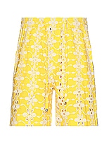 HARAGO Floral Eyelet Shorts in Yellow, view 1, click to view large image.