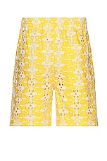 HARAGO Floral Eyelet Shorts in Yellow, view 2, click to view large image.