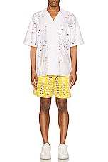 HARAGO Floral Eyelet Shorts in Yellow, view 5, click to view large image.