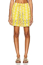 HARAGO Floral Eyelet Shorts in Yellow, view 1, click to view large image.