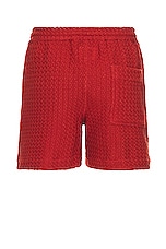 HARAGO Crochet Applique Shorts in Red, view 2, click to view large image.