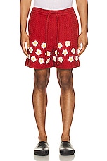 HARAGO Crochet Applique Shorts in Red, view 3, click to view large image.