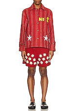 HARAGO Crochet Applique Shorts in Red, view 4, click to view large image.