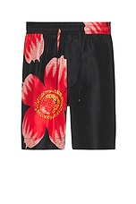 HARAGO Floral Printed Shorts in Black, view 1, click to view large image.