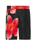 HARAGO Floral Printed Shorts in Black, view 2, click to view large image.