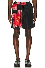 HARAGO Floral Printed Shorts in Black, view 4, click to view large image.