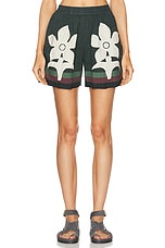 HARAGO Applique Shorts in Green, view 1, click to view large image.