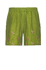 HARAGO Embroidered Shorts in Green, view 1, click to view large image.