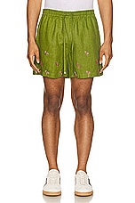 HARAGO Embroidered Shorts in Green, view 4, click to view large image.