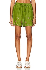 HARAGO Embroidered Shorts in Green, view 1, click to view large image.