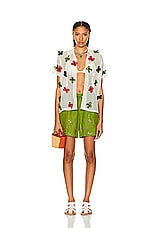 HARAGO Embroidered Shorts in Green, view 5, click to view large image.