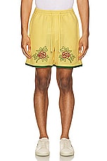 HARAGO Embroidered Shorts in Yellow, view 4, click to view large image.