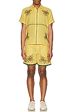 HARAGO Embroidered Shorts in Yellow, view 5, click to view large image.