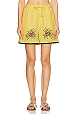 HARAGO Embroidered Shorts in Yellow, view 1, click to view large image.