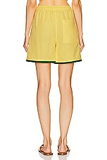 HARAGO Embroidered Shorts in Yellow, view 3, click to view large image.