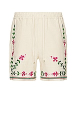 HARAGO Embroidered Shorts in Off White, view 1, click to view large image.